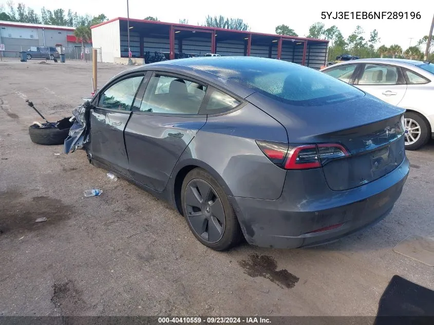 2022 Tesla Model 3 Long Range Dual Motor All-Wheel Drive VIN: 5YJ3E1EB6NF289196 Lot: 40410559