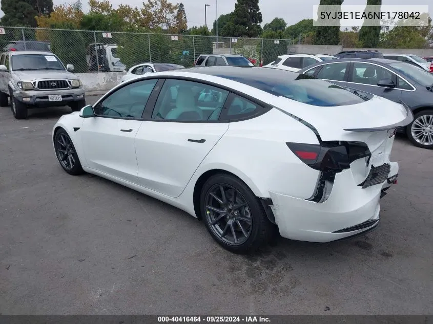 5YJ3E1EA6NF178042 2022 Tesla Model 3