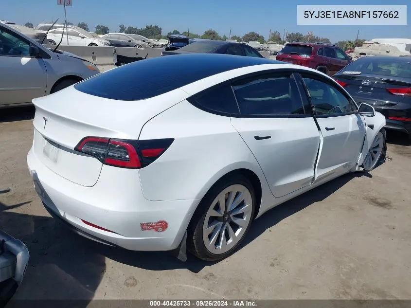 2022 Tesla Model 3 VIN: 5YJ3E1EA8NF157662 Lot: 40425733