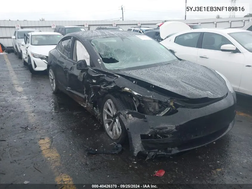 2022 Tesla Model 3 Long Range Dual Motor All-Wheel Drive VIN: 5YJ3E1EB3NF189816 Lot: 40426370