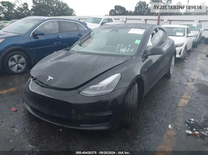 2022 Tesla Model 3 Long Range Dual Motor All-Wheel Drive VIN: 5YJ3E1EB3NF189816 Lot: 40426370