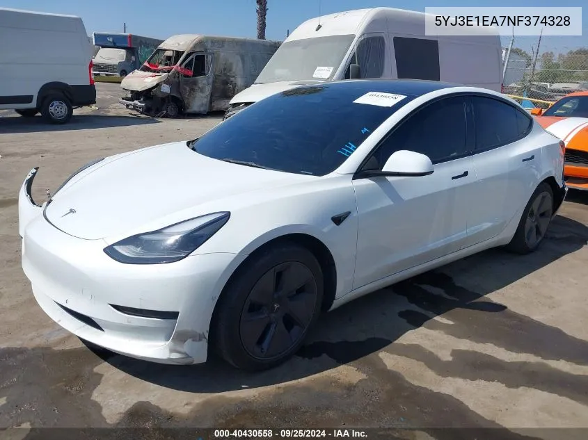 5YJ3E1EA7NF374328 2022 Tesla Model 3