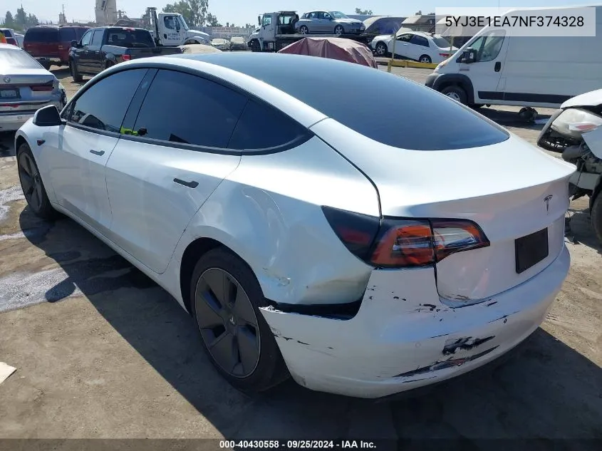 5YJ3E1EA7NF374328 2022 Tesla Model 3