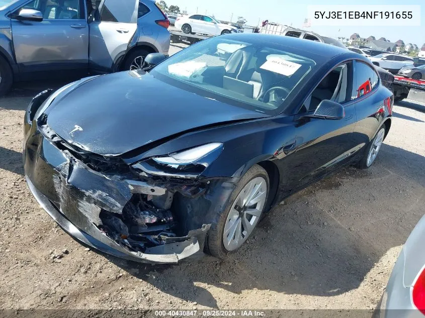 5YJ3E1EB4NF191655 2022 Tesla Model 3