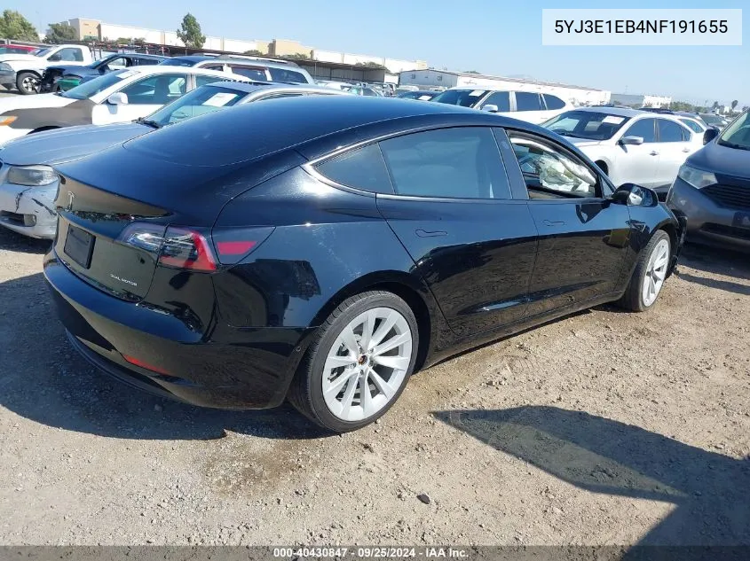 5YJ3E1EB4NF191655 2022 Tesla Model 3