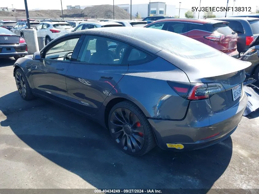 2022 Tesla Model 3 Performance Dual Motor All-Wheel Drive VIN: 5YJ3E1EC5NF138312 Lot: 40434249