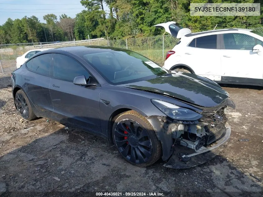 2022 Tesla Model 3 Performance Dual Motor All-Wheel Drive VIN: 5YJ3E1EC8NF139180 Lot: 40435021