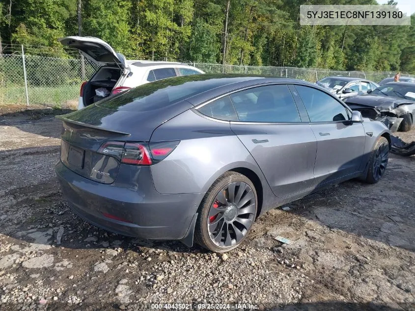 2022 Tesla Model 3 Performance Dual Motor All-Wheel Drive VIN: 5YJ3E1EC8NF139180 Lot: 40435021