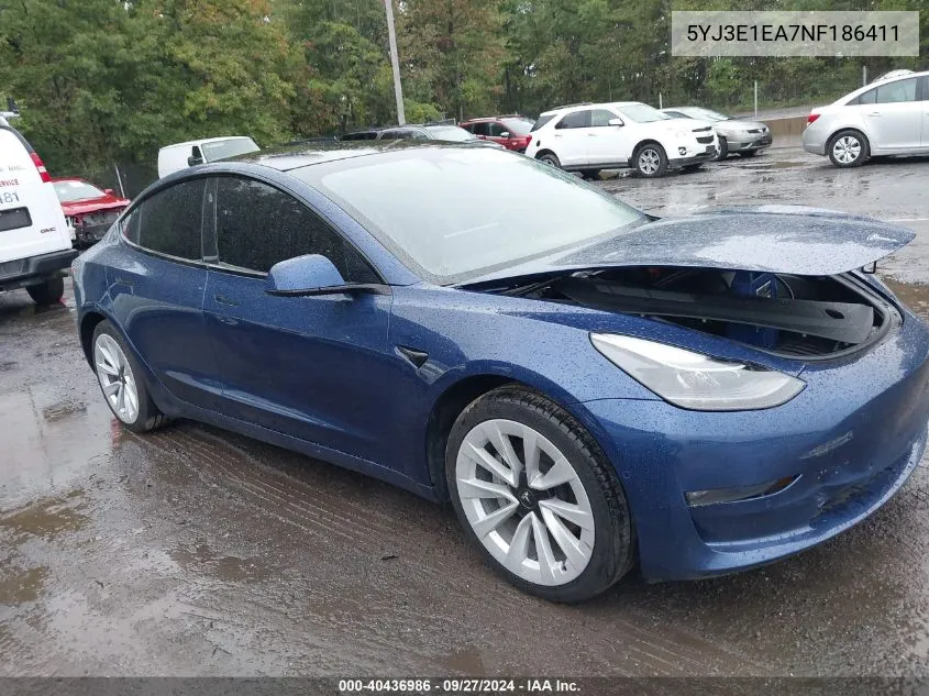 2022 Tesla Model 3 VIN: 5YJ3E1EA7NF186411 Lot: 40436986