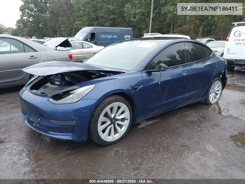 5YJ3E1EA7NF186411 2022 Tesla Model 3