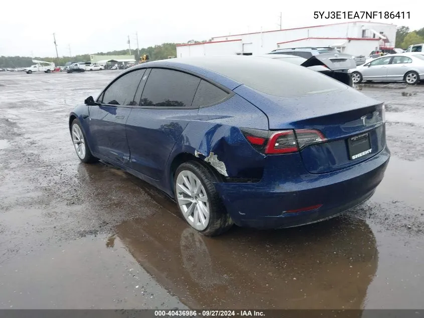 5YJ3E1EA7NF186411 2022 Tesla Model 3