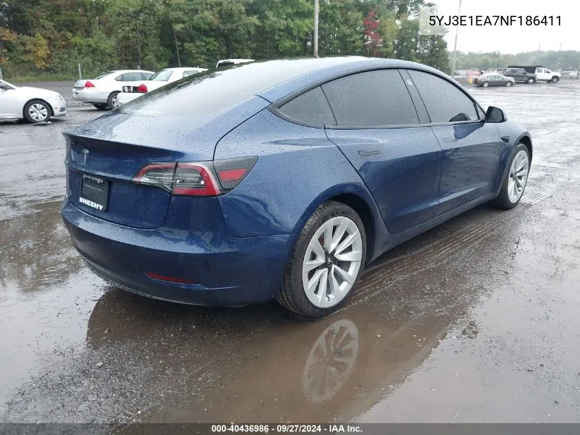 5YJ3E1EA7NF186411 2022 Tesla Model 3