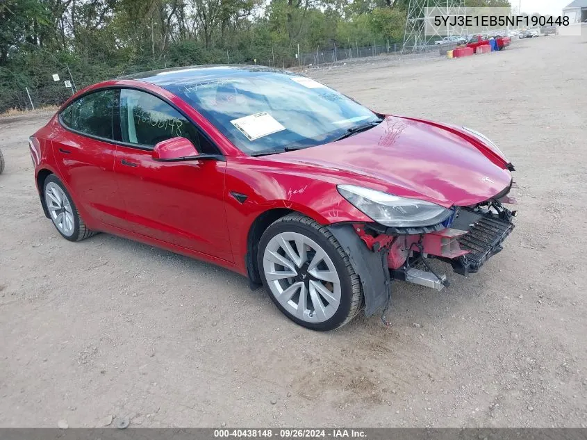 5YJ3E1EB5NF190448 2022 Tesla Model 3