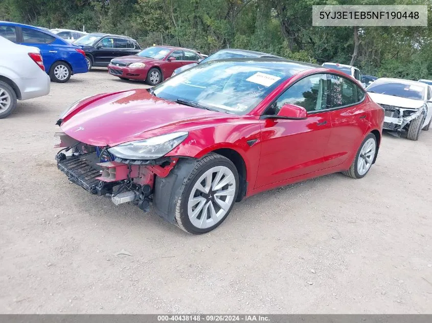 2022 Tesla Model 3 VIN: 5YJ3E1EB5NF190448 Lot: 40438148