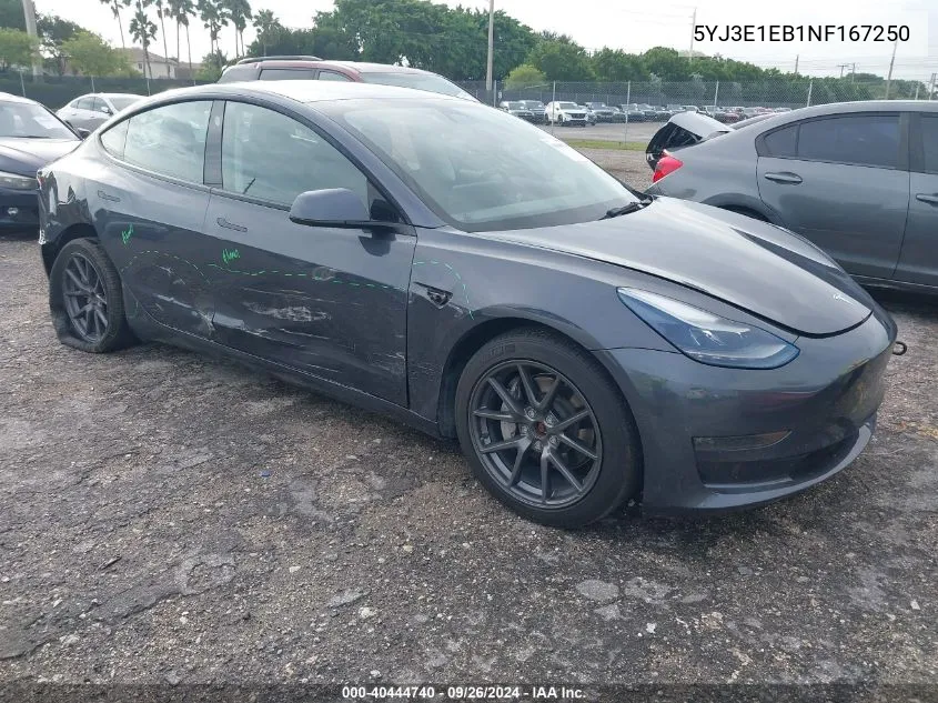 2022 Tesla Model 3 VIN: 5YJ3E1EB1NF167250 Lot: 40444740