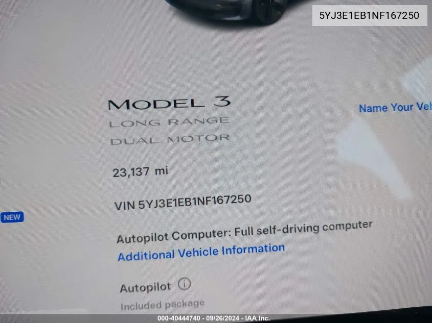 5YJ3E1EB1NF167250 2022 Tesla Model 3