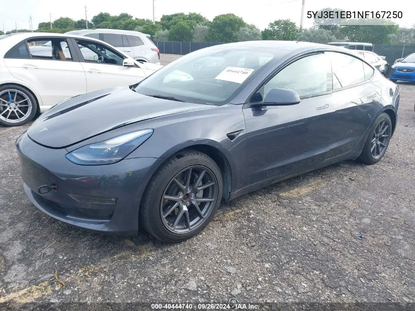 2022 Tesla Model 3 VIN: 5YJ3E1EB1NF167250 Lot: 40444740