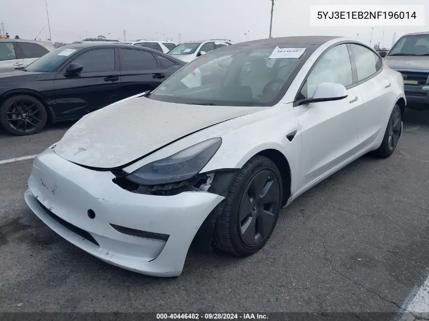 2022 Tesla Model 3 Long Range Dual Motor All-Wheel Drive VIN: 5YJ3E1EB2NF196014 Lot: 40446482