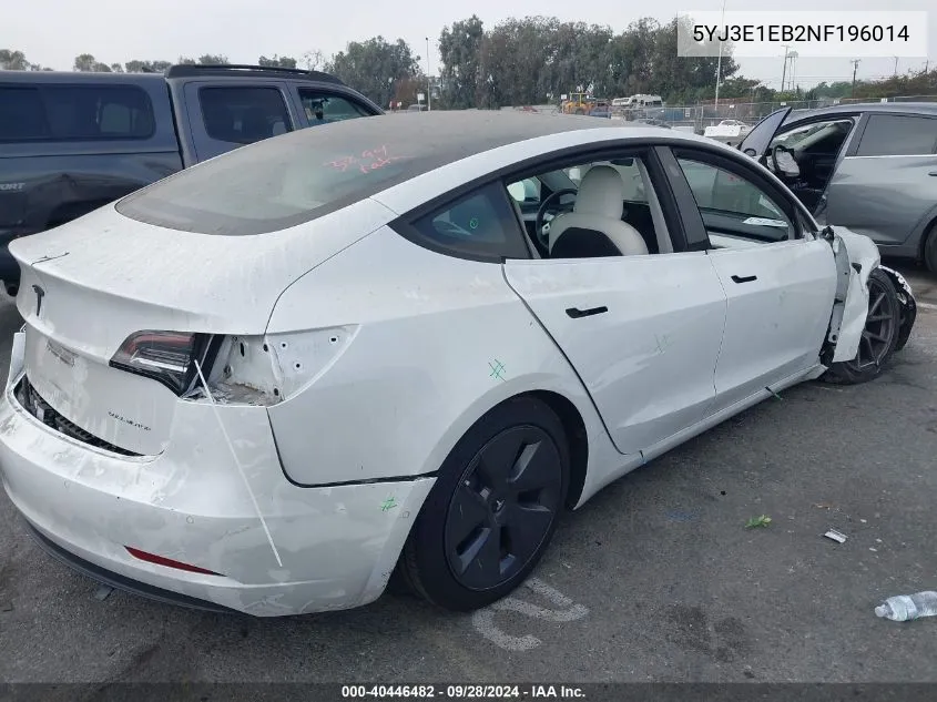 2022 Tesla Model 3 Long Range Dual Motor All-Wheel Drive VIN: 5YJ3E1EB2NF196014 Lot: 40446482