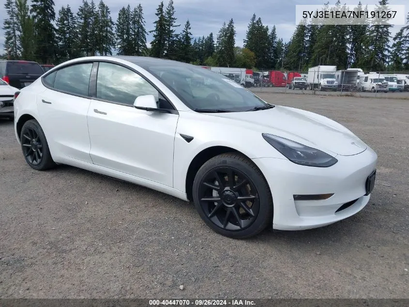 5YJ3E1EA7NF191267 2022 Tesla Model 3