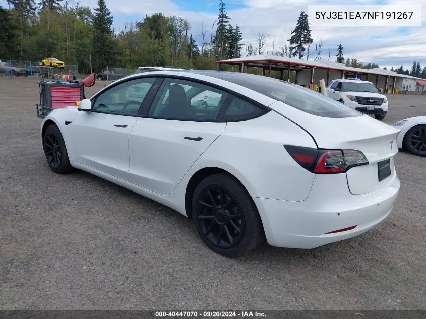 5YJ3E1EA7NF191267 2022 Tesla Model 3