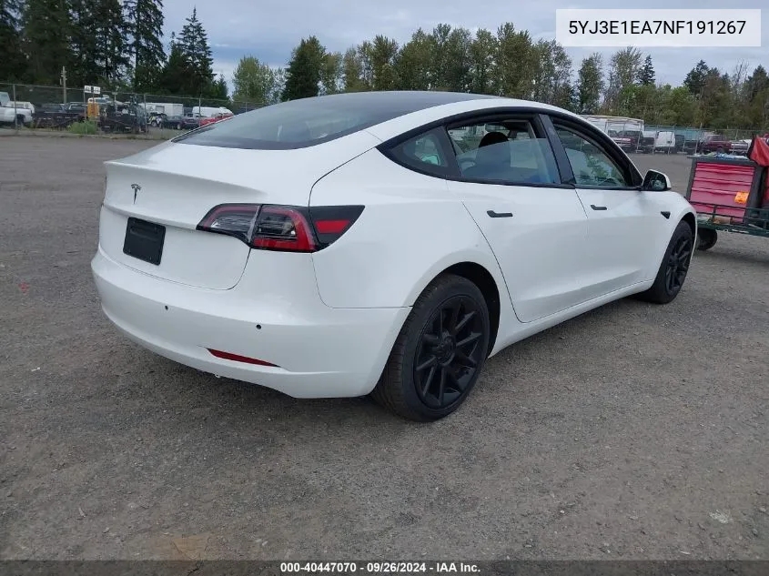 5YJ3E1EA7NF191267 2022 Tesla Model 3