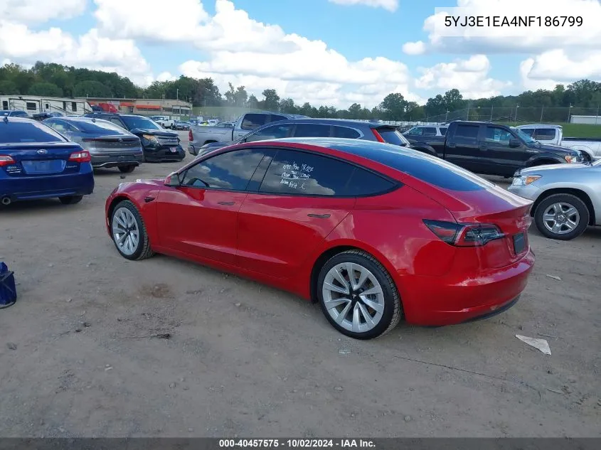 2022 Tesla Model 3 VIN: 5YJ3E1EA4NF186799 Lot: 40457575