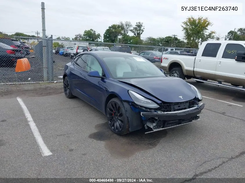 2022 Tesla Model 3 Performance Dual Motor All-Wheel Drive VIN: 5YJ3E1EC4NF263740 Lot: 40465498