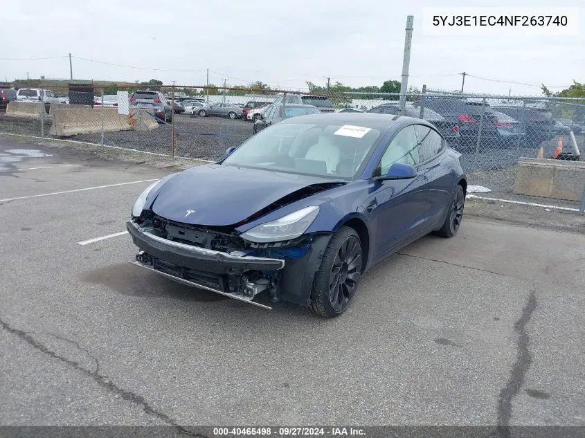 2022 Tesla Model 3 Performance Dual Motor All-Wheel Drive VIN: 5YJ3E1EC4NF263740 Lot: 40465498