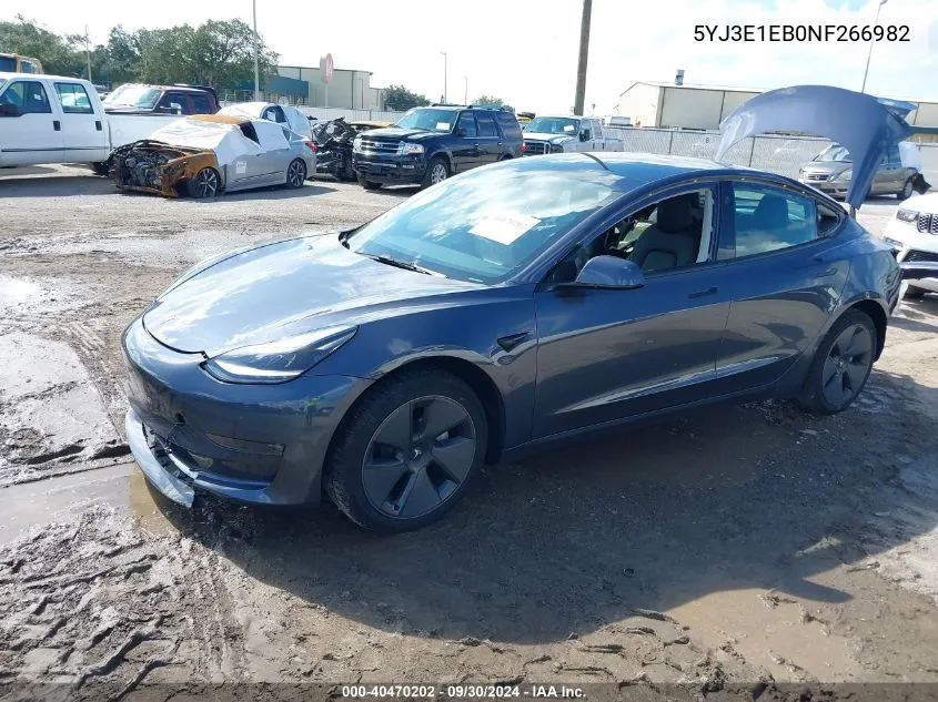 2022 Tesla Model 3 Long Range Dual Motor All-Wheel Drive VIN: 5YJ3E1EB0NF266982 Lot: 40470202