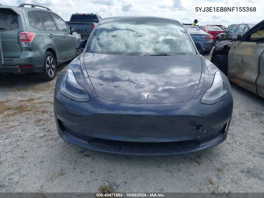 2022 Tesla Model 3 Long Range Dual Motor All-Wheel Drive VIN: 5YJ3E1EB8NF155368 Lot: 40471583