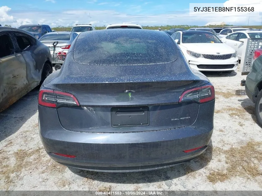 2022 Tesla Model 3 Long Range Dual Motor All-Wheel Drive VIN: 5YJ3E1EB8NF155368 Lot: 40471583