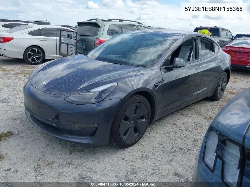 2022 Tesla Model 3 Long Range Dual Motor All-Wheel Drive VIN: 5YJ3E1EB8NF155368 Lot: 40471583