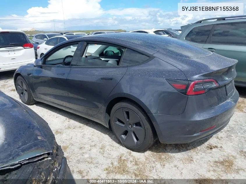 2022 Tesla Model 3 Long Range Dual Motor All-Wheel Drive VIN: 5YJ3E1EB8NF155368 Lot: 40471583