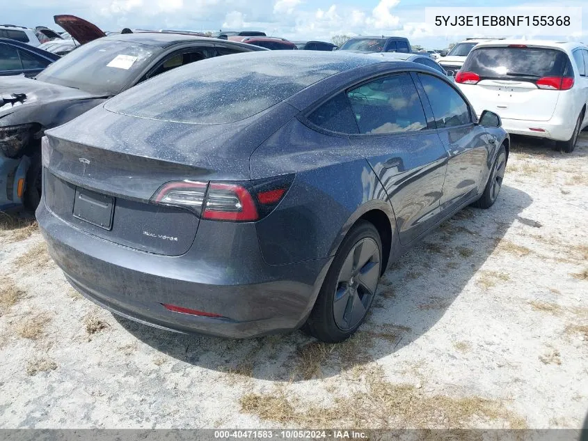 2022 Tesla Model 3 Long Range Dual Motor All-Wheel Drive VIN: 5YJ3E1EB8NF155368 Lot: 40471583