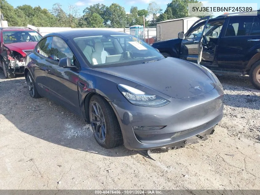 2022 Tesla Model 3 Long Range Dual Motor All-Wheel Drive VIN: 5YJ3E1EB6NF245389 Lot: 40476456