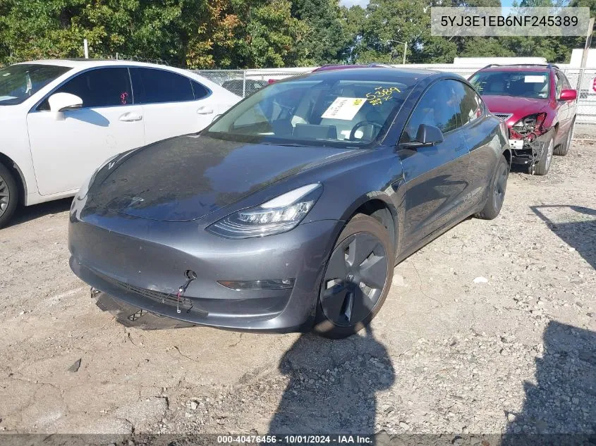 2022 Tesla Model 3 Long Range Dual Motor All-Wheel Drive VIN: 5YJ3E1EB6NF245389 Lot: 40476456