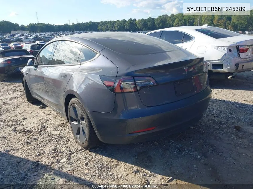 2022 Tesla Model 3 Long Range Dual Motor All-Wheel Drive VIN: 5YJ3E1EB6NF245389 Lot: 40476456