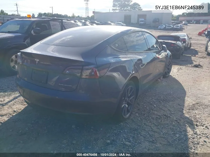 2022 Tesla Model 3 Long Range Dual Motor All-Wheel Drive VIN: 5YJ3E1EB6NF245389 Lot: 40476456