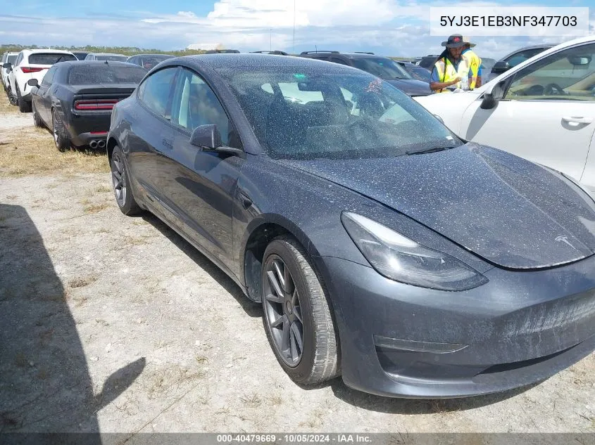 2022 Tesla Model 3 VIN: 5YJ3E1EB3NF347703 Lot: 40479669