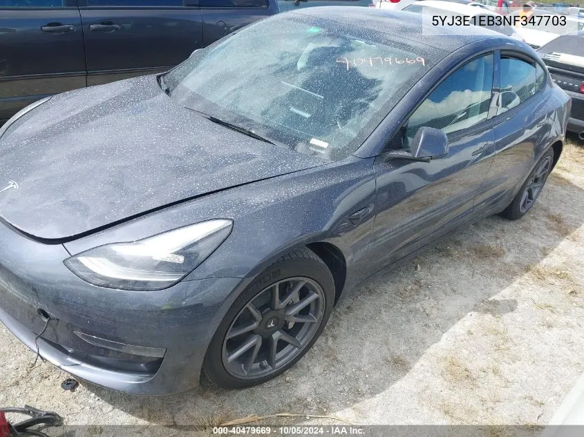 2022 Tesla Model 3 VIN: 5YJ3E1EB3NF347703 Lot: 40479669