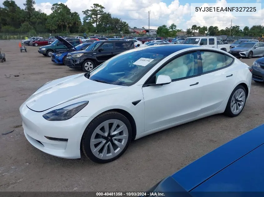 5YJ3E1EA4NF327225 2022 Tesla Model 3 Rear-Wheel Drive