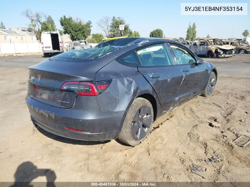 2022 Tesla Model 3 Long Range Dual Motor All-Wheel Drive VIN: 5YJ3E1EB4NF353154 Lot: 40487036