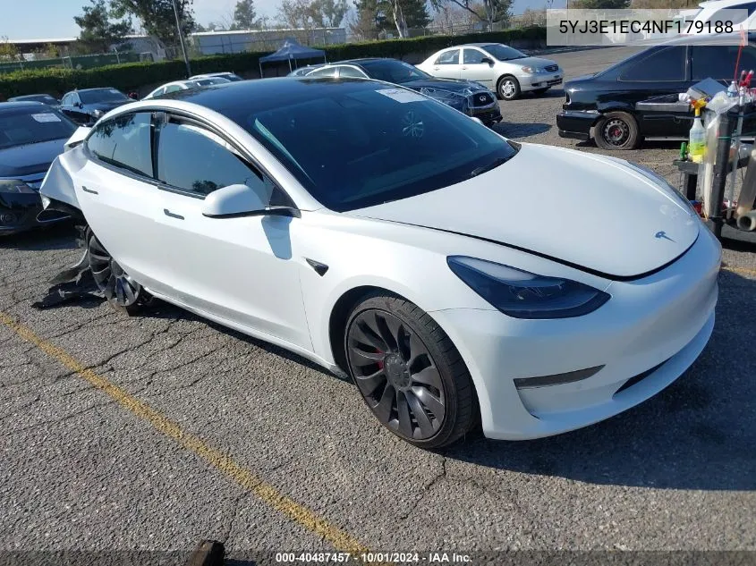 2022 Tesla Model 3 Performance Dual Motor All-Wheel Drive VIN: 5YJ3E1EC4NF179188 Lot: 40487457