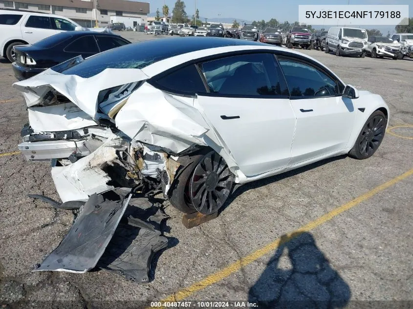 2022 Tesla Model 3 Performance Dual Motor All-Wheel Drive VIN: 5YJ3E1EC4NF179188 Lot: 40487457