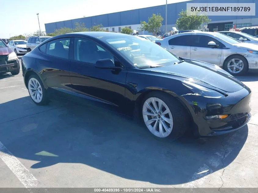 2022 Tesla Model 3 Long Range Dual Motor All-Wheel Drive VIN: 5YJ3E1EB4NF189789 Lot: 40489395