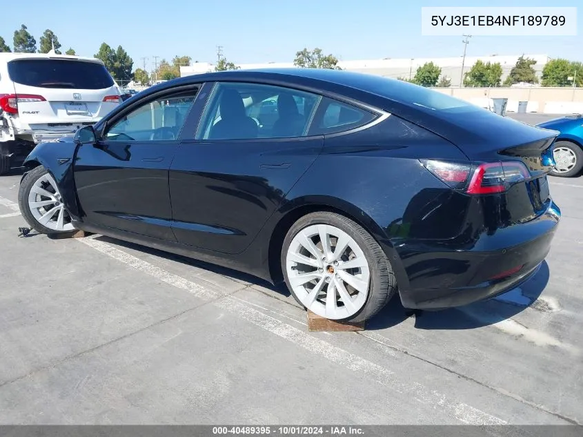 2022 Tesla Model 3 Long Range Dual Motor All-Wheel Drive VIN: 5YJ3E1EB4NF189789 Lot: 40489395