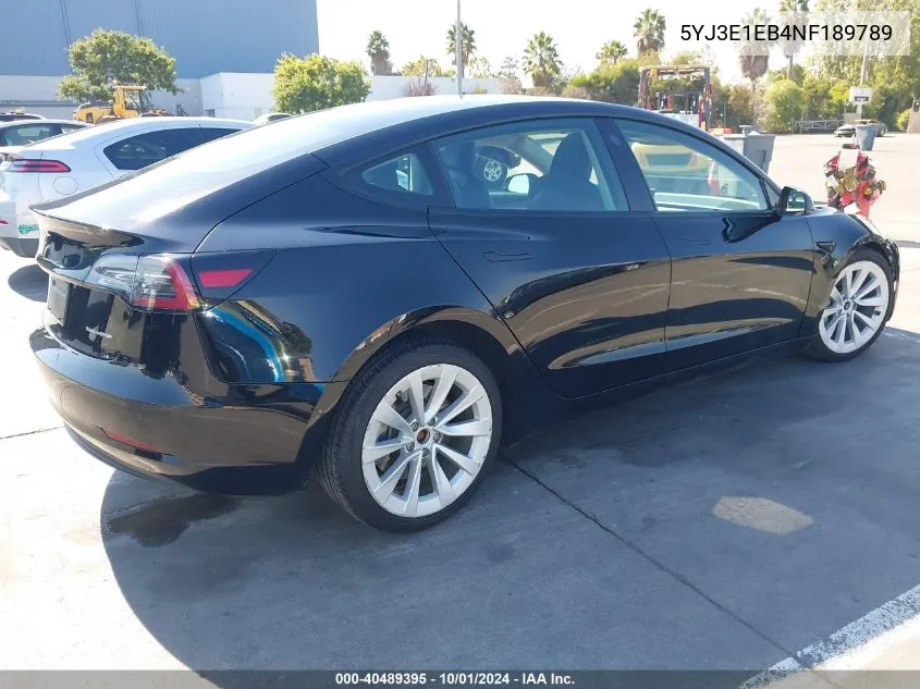 2022 Tesla Model 3 Long Range Dual Motor All-Wheel Drive VIN: 5YJ3E1EB4NF189789 Lot: 40489395