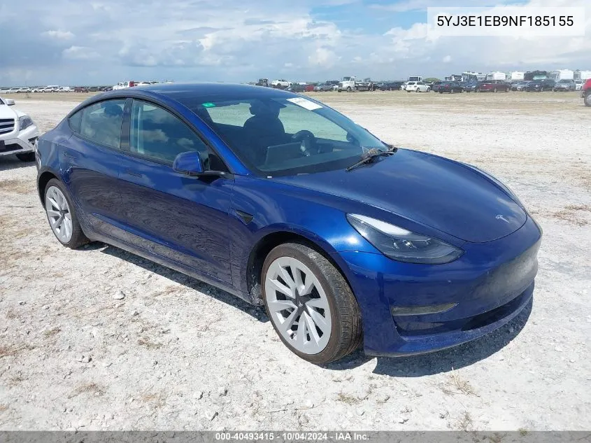 2022 Tesla Model 3 Long Range Dual Motor All-Wheel Drive VIN: 5YJ3E1EB9NF185155 Lot: 40493415