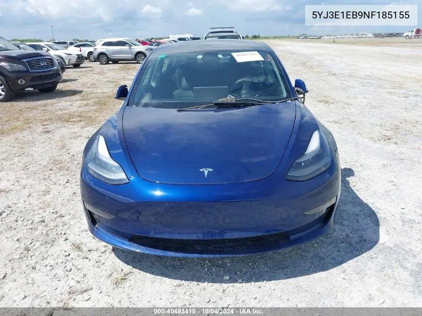 2022 Tesla Model 3 Long Range Dual Motor All-Wheel Drive VIN: 5YJ3E1EB9NF185155 Lot: 40493415